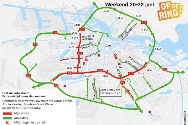 Afsluiting Ring A10 tijdens festival ‘Op de Ring’: grote verkeersdrukte verwacht
